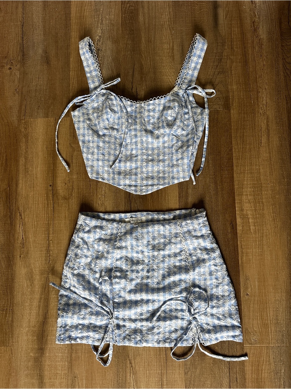 Emory Park Light Blue Floral Lace-Trim Bustier Top & Skirt Set